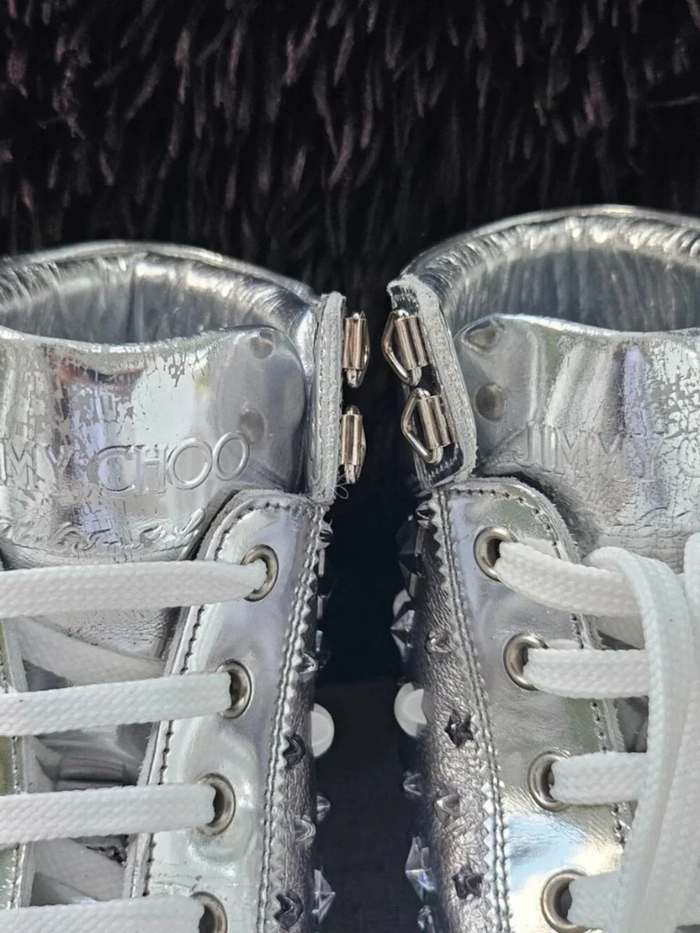 Jimmy Choo Women Sneaker Silver Tone Studs High Top Shoes Size 40.5 Made Italy